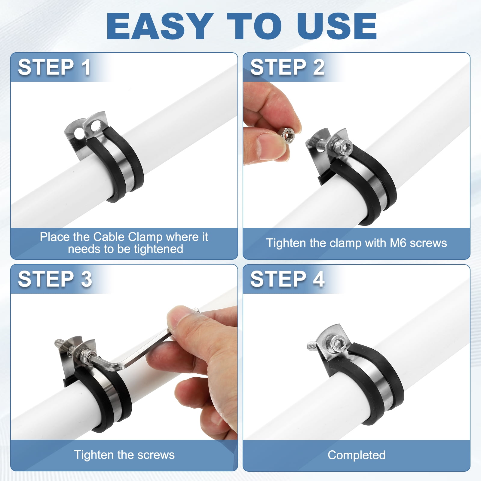 Uxcell Cable Clamp, Stainless Steel Rubber Cushioned Insulated Pipe Clamps for Tube Hose Cable Installation 2-3/16 Inch