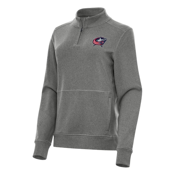 Women's Antigua Heather Black Columbus Blue Jackets Crush Quarter-Zip Fleece Sweatshirt