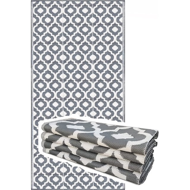 BalajeesUSA Outdoor Rugs, 9 by 18 Feet, Grey, Reversible Recycled Plastic Straw Outdoor Patio Rugs Clearance Waterproof Large RV Camper Rug 7070