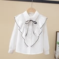 thumbnail image 6 of Girl's Cotton Blouse Kids Ruffle Long Sleeve Button Down Collar Shirt Summer Lightweight Casual Cute Soft Uniform School Tops, 6 of 6