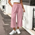thumbnail image 6 of Lmueinov 2026 Women's Drawstring Elastic High Waist Cotton Linen Cropped Wide Leg Pants, Side Button Decor Loose Capri Casual Trousers Summer Daily Vacation Wear S-XXL, 6 of 6