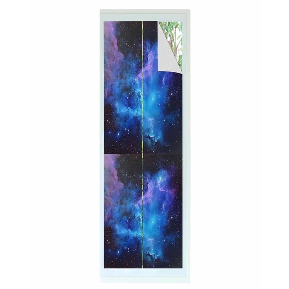 Window Privacy Film Blue Purple Sky Stained Glass Window Film Decorative Sun Block Window Cover Abstract Modern Stars Space Window Clings Static Adhesive Sticker for Bathroom 23.6"x78.7"