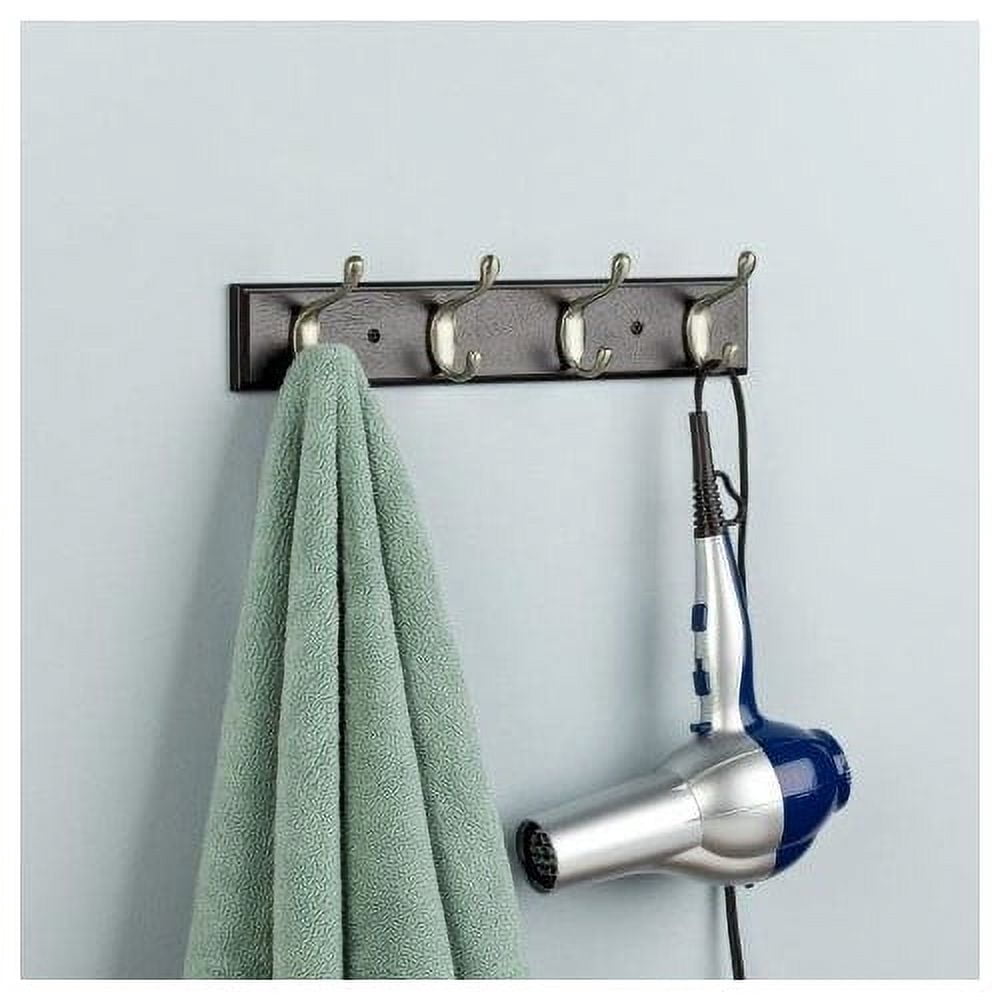 Franklin Brass 16 In. Rail With 4 Heavy Duty Coat And Hat Hooks In Bark And Satin Nickel