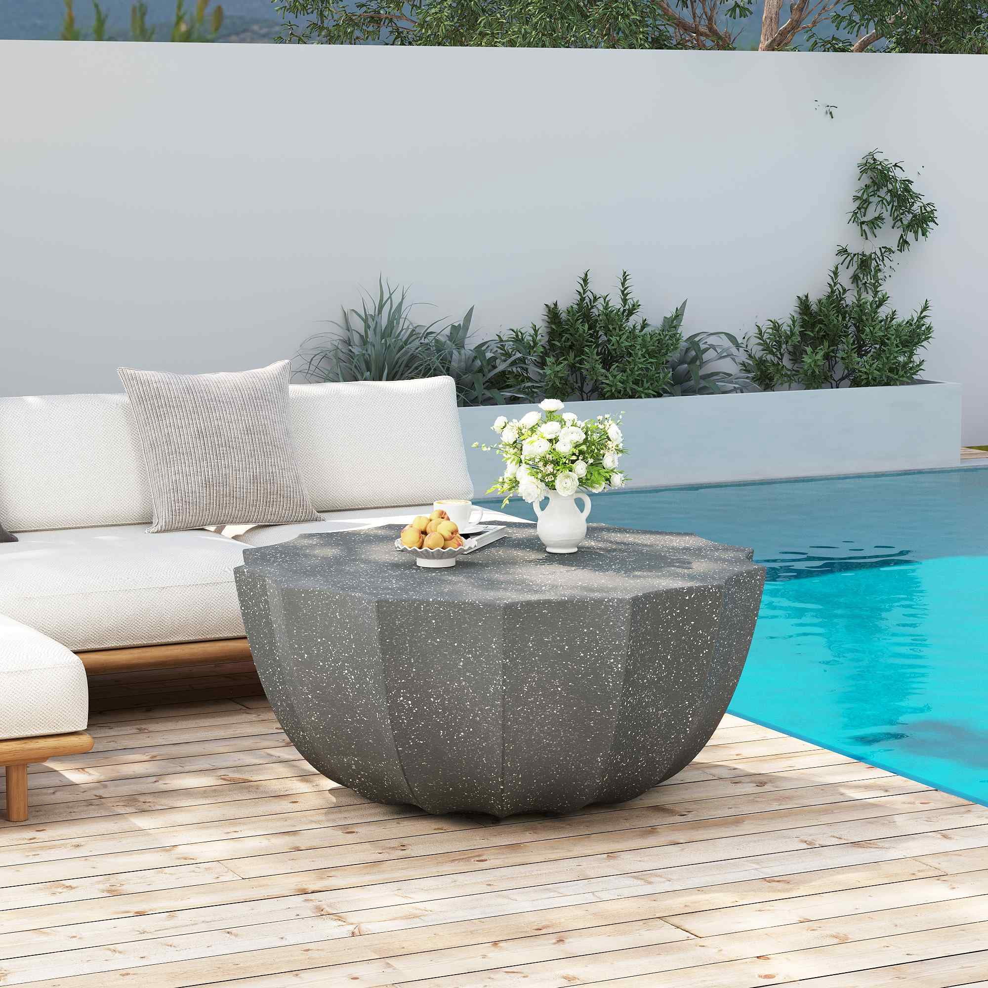 Lunale 35.43" Coffee Table for Indoor & Outdoor, Waterproof Durable MgO Cement Design, Gray