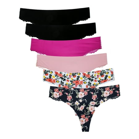 

B2BODY Women s Panties Lace Back Floral Thong Small to Plus Sizes Multi-Pack