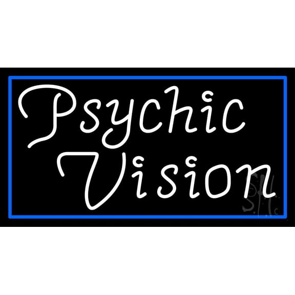 White Psychic Vision LED Neon Sign 13" Tall x 24" Wide - inches Black Square Cut Acrylic Backing, with Dimmer - Bright and Premium built indoor LED Neon Sign for Storefront.