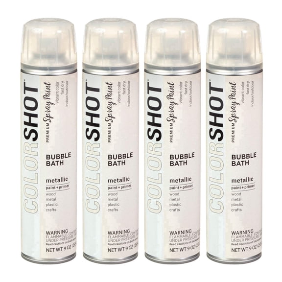 COLORSHOT Metallic Spray Paint, Bubble Bath (White) 9 oz. 4 Pack, Fast-Drying Acrylic Paint, Indoor & Outdoor Use