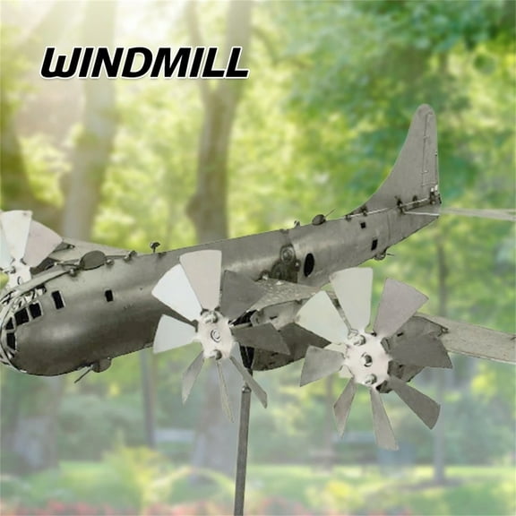 B-29 Super Fortress Windmill, Personalized Metal Windmill for Yard Garden Patio, Airplane Wind Sculpture, Wrought Iron Windmill with Ball Bearing Construction, 360° Rotation, for Outdoor Decor