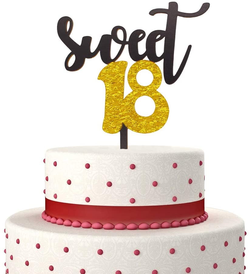 Sweet 18 Cake Topper For Happy 18th Birthday Or Anniversary Party Decorations Eighteen Years Old 18th Birthday Acrylic Cake Decor Gold Black Walmart Com Walmart Com