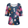thumbnail image 5 of Tittly Boho Tops for Women, 3/4 Sleeve Shirts for Women Dressy Tunic Tops Casual Wear with Floral, Work Blouses for Women, 3/4 Length Sleeve Womens Tops Blue 2XL, 5 of 5
