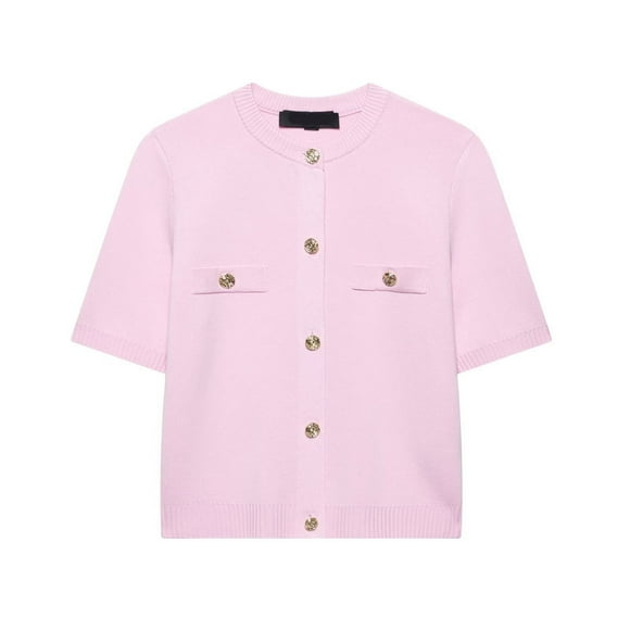 Aocisk Cardigan à Manches Courtes pour Femmes Été Léger Chandail Tricoté Décontracté pour Usage Quotidien avec Jeans Ou Pantalons Confortable Rose P