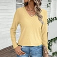 thumbnail image 4 of Huanyaaa Women's Casual Solid V Neck Long Sleeved Top Shirt for Women Womens Lightweight Long Sleeve Shirt Ladies Athletic Wear Womens Tees Short Sleeve Long Sleeves Shirt Long Exercise Shirts Women, 4 of 5
