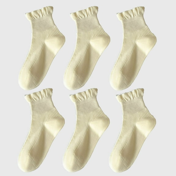 Adorable Women's Ruffle - Cuff Ankle Socks 6Pk - Beige