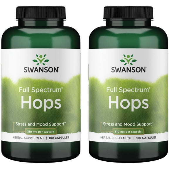 Swanson Full-Spectrum Hops - Herbal Supplement Promoting Stress, Focus & Mood Support - May Support Brain & Cognitive Health - (180 Capsules, 620mg per Serving) (2 Pack)