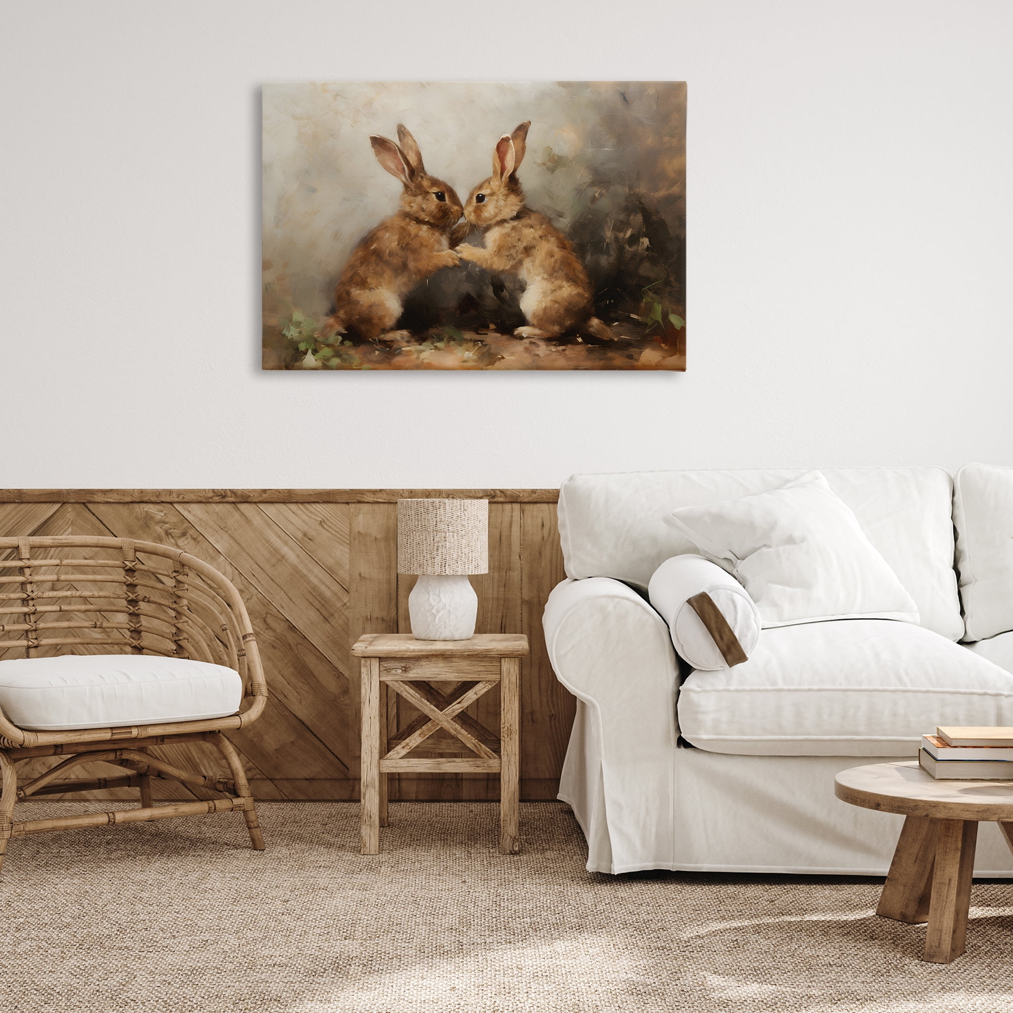 Stupell Industries Bunny Boxing Duo Animals & Insects Painting Gallery Wrapped Canvas Art Print Wall Art, 36 x 24