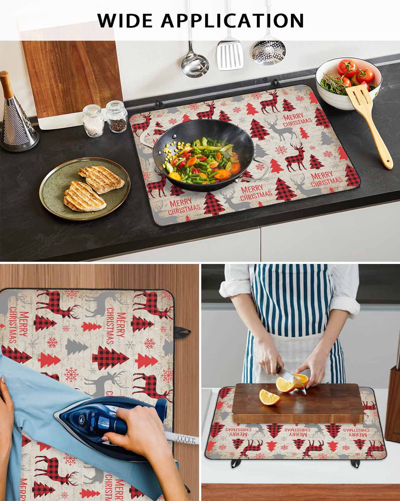 Large Induction Cooktop Protector Mat Christmas Tree Stove Top Covers for Electric Stove, Buffalo Plaid Xmas Elk Snowflake Vintage Decorative Stove Burner Cover Mats, Glass Top Stove Cover
