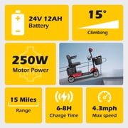 EAGLOG Upgrade 4 Wheels Mobility Scooter with Removable Battery, Compact Heavy Duty Mobile for Travel, Foldable Powered Wheelchair for Adult, 330lbs, Red