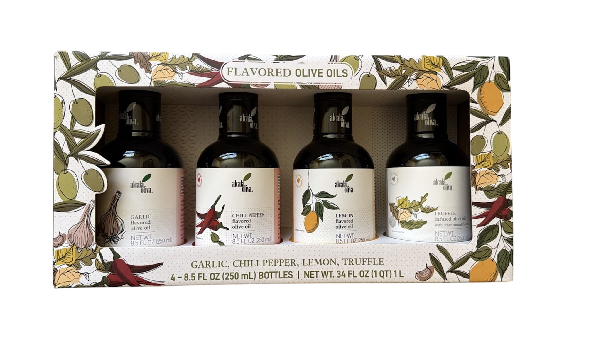Mantova Organic Flavored EVOO Set, Chili|Garlic|Basil|Lemon
