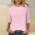 thumbnail image 2 of Lenpel Women's 3/4 Length Tops Trendy Sleeve Crew Neck Solid Color Embroidered T Shirts Casual Tunic Blouses, 2 of 5