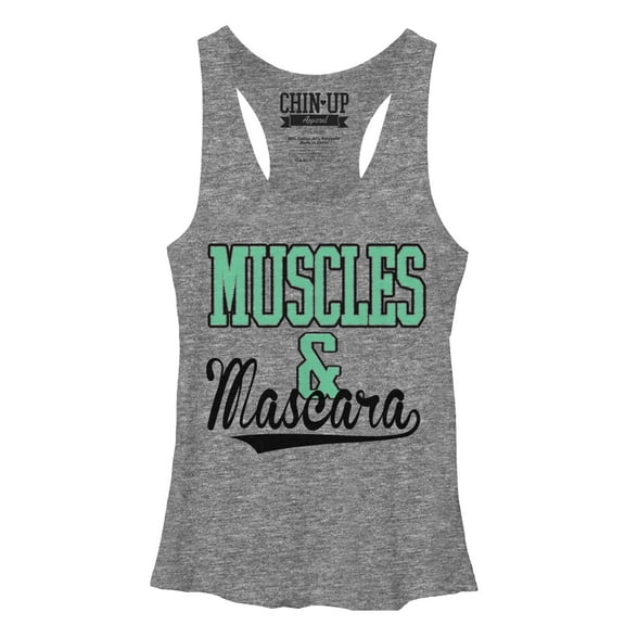 Women's CHIN UP Sporty Muscles and Mascara Racerback Tank Top Gray Heather Large