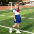 thumbnail image 2 of ZXLBBD Girls Fall School Uniform 2 Piece Set Short Sleeve Striped Collar Top with Pleated Skirt Kids Back to School Outfits for Girls Clothes Sets,Blue,Size 6 Y-7 Y, 2 of 7