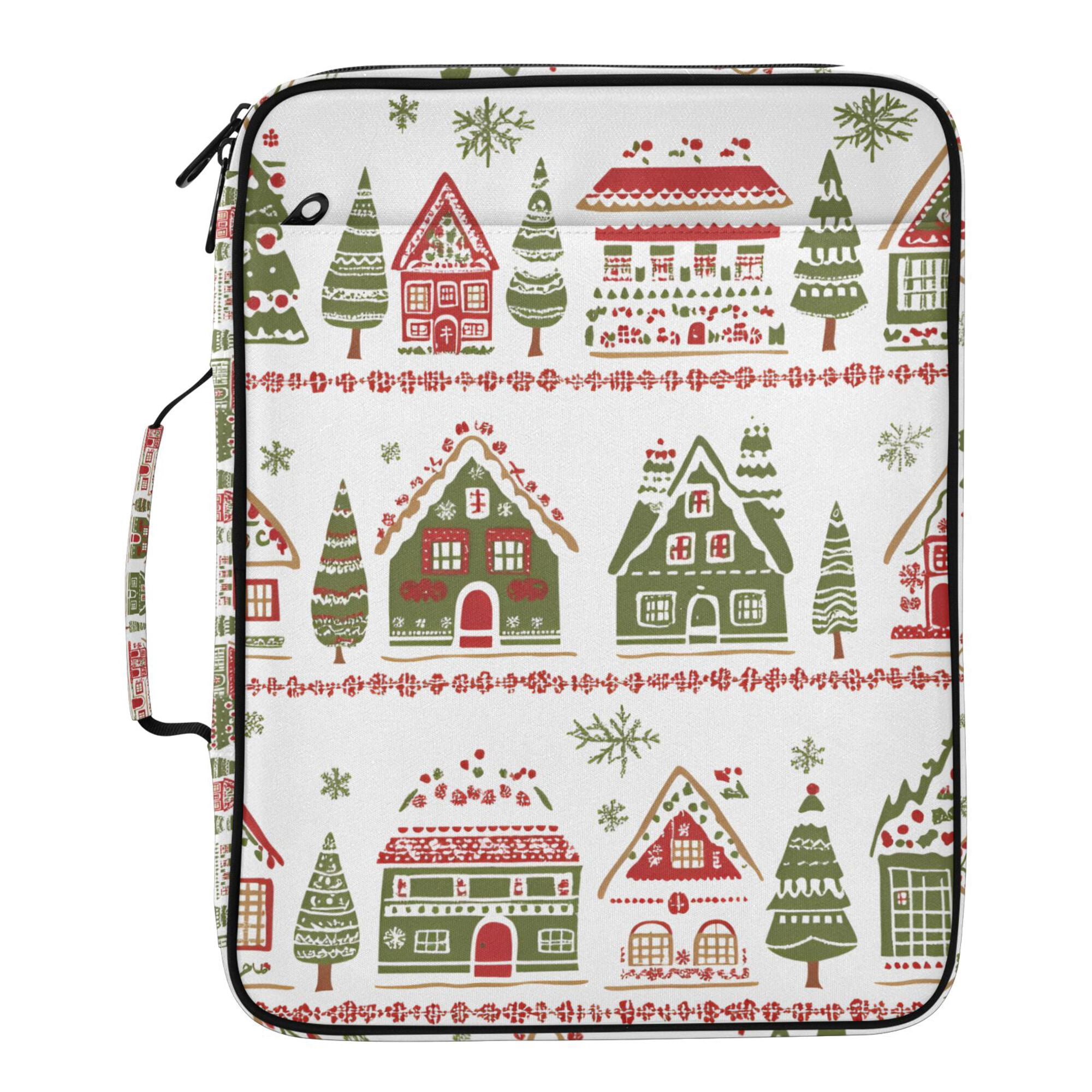 FORMRS Accordion File Folder A4 Size 7-Pocket Expanding Document Organizer Bag with 3 Ring Binder, Red Christmas House