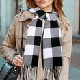 thumbnail image 4 of Winter Kids Scarf Warm Shawls Scarves Parent-Child Scarf Womens Plaid Scarfs Small-Black And White Check, 4 of 5