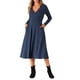 thumbnail image 2 of Vestidos de punto INSPIRE CHIC para mujer, vestido midi de canalé con manga larga, escote en V profundo, estilo envolvente, corte A, color azul marino, 2 of 6