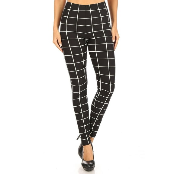 Plaid High Waisted Leggings With Elastic Waist And Skinny Fit