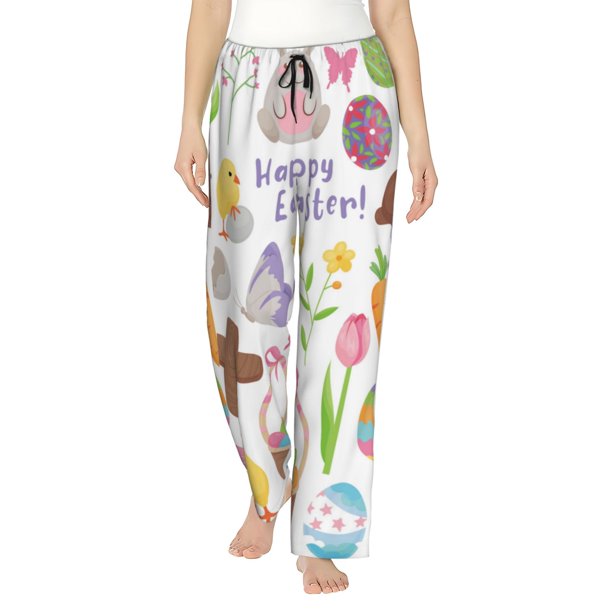 Fotbe Happy Easter1 Pantalones de Pijama para Mujer, Pantalones de Dormir, Pantalones Pj con Cordón y Bolsillos-XX-Large