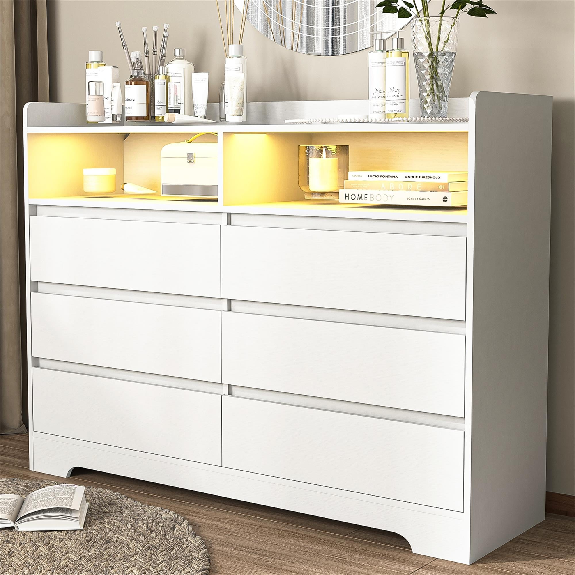 Kadyn Chest of Drawers with LED Light and Storage Shelf for Nursery Changing, Modern White Dresser Kadyn Chest of Drawers with LED Light and Storage Shelf for Nursery Changing, Modern White Dresser
