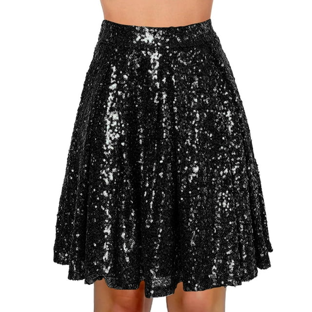 WILLBEST Robe Semi-Formelle Dorée pour Femmes Mode Féminine Taille Haute Plissée Couleur Unie Jupe Courte Ample à Sequins