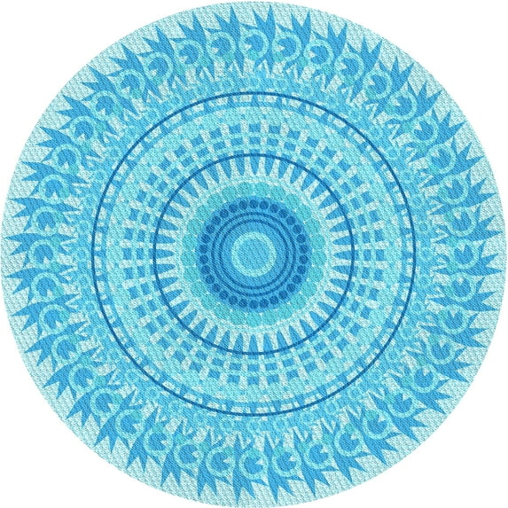 Ahgly Company Machine Washable Indoor Round Transitional Bright Turquoise Blue Area Rugs, 3' Round