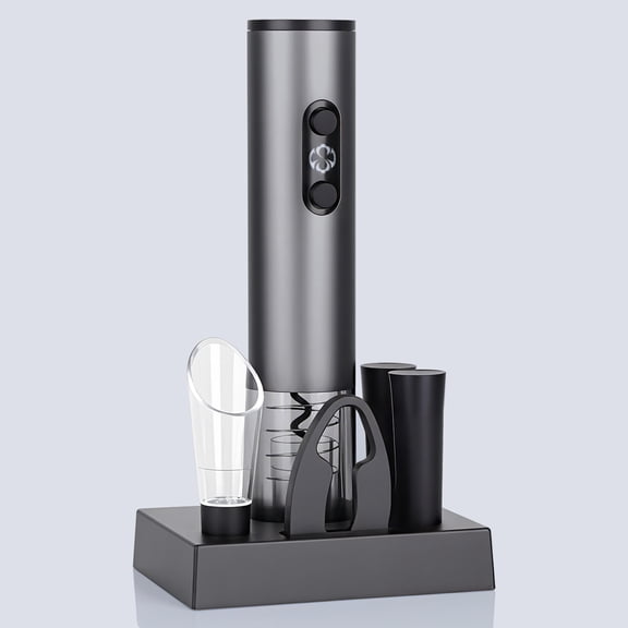 Matte Black Black Electric Wine Opener Set with Charging Base with Charging Base Foil Cutter Aerator and Vacuum Stoppers