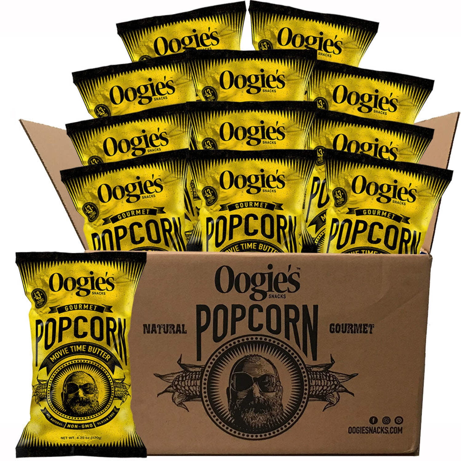 Oogie’s Snacks Gluten-Free Movie Time Butter Popcorn, 4.25 oz Big Bags (4 Count)