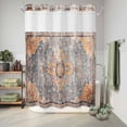 thumbnail image 6 of No Hook Shower Curtain, Vintage Blue Shower Curtains for Bathroom with See Through Top Window, Ethnic Middle Century Geometric Abstract Waterproof & Washable Bath Curtain Stall 48"x72", 6 of 9