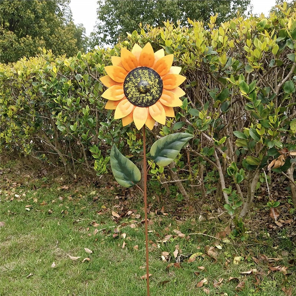 Sunflower Wind Spinner Iron Metal Sunflower Windmill Garden