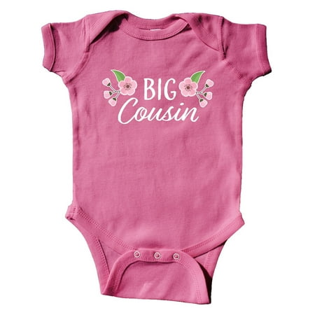 

Inktastic Big Cousin with Pink Flowers Gift Baby Boy or Baby Girl Bodysuit