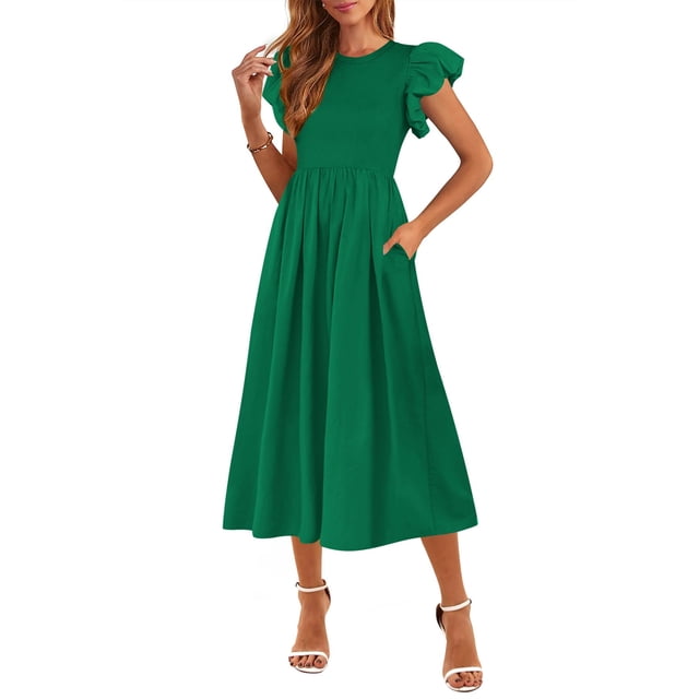 Vestido de verano CFLONGE 2025 para mujer, manga corta abullonada, verde