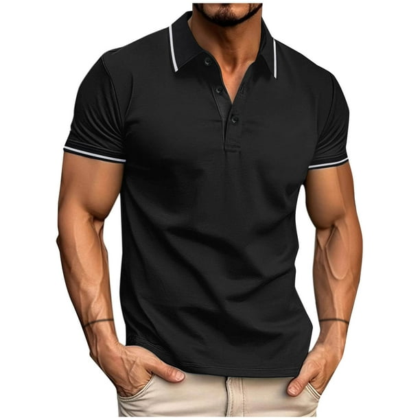 Camisas de Manga Larga para Hombres Casual Botón Sólido Suéter Camiseta Solapa, Poliéster Ligero para Primavera Verano