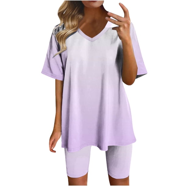 Blusas para las Mujeres Casual, Cuello en V de Manga Corta Impresa Superior Y Suelto Pantalones Cortos, Conjuntos de Moda de Verano
