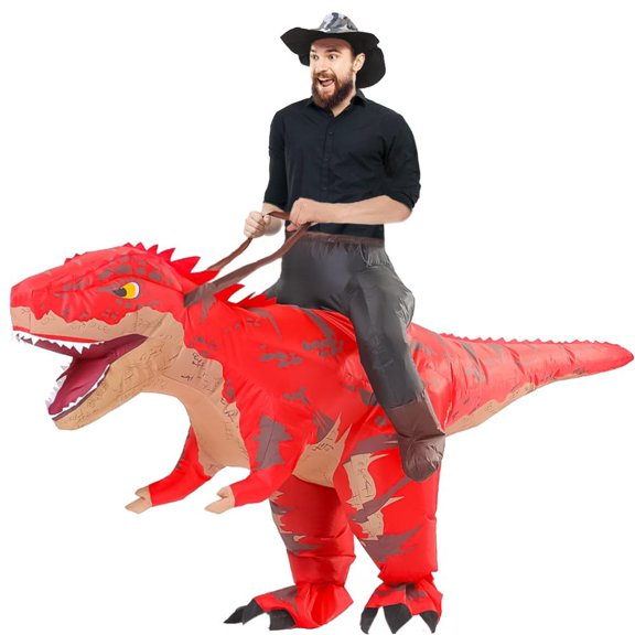 Disfraz inflable de dinosaurio Mxosum T-REX Ride para adulto, rojo