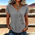 thumbnail image 5 of Favoffer Women's Plaid Pullovers V Neck Short Sleeve Button Placket Grid Weave Loose Silhouette Daily Shirts Picnic Gathering Weekend Rest, 5 of 8