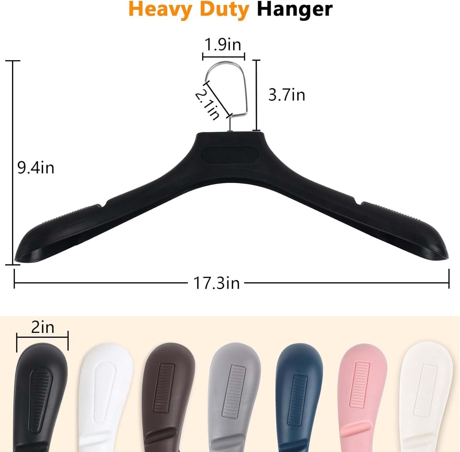 Extra Wide Non-Slip Suit Hangers, 20 Pack Thick Plastic Coat Hangers with Metal Hook, Black, 17.7 Inch Width