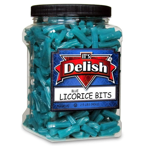 Blue Blueberry Licorice Bits by Its Delish, 2.5 LBS 40 Oz Jumbo Container Jar  Original Style Chewy Blue Blueberry Candy Twists  Great Gifts Party Sweets  Made in USA, Vegan, Kosher