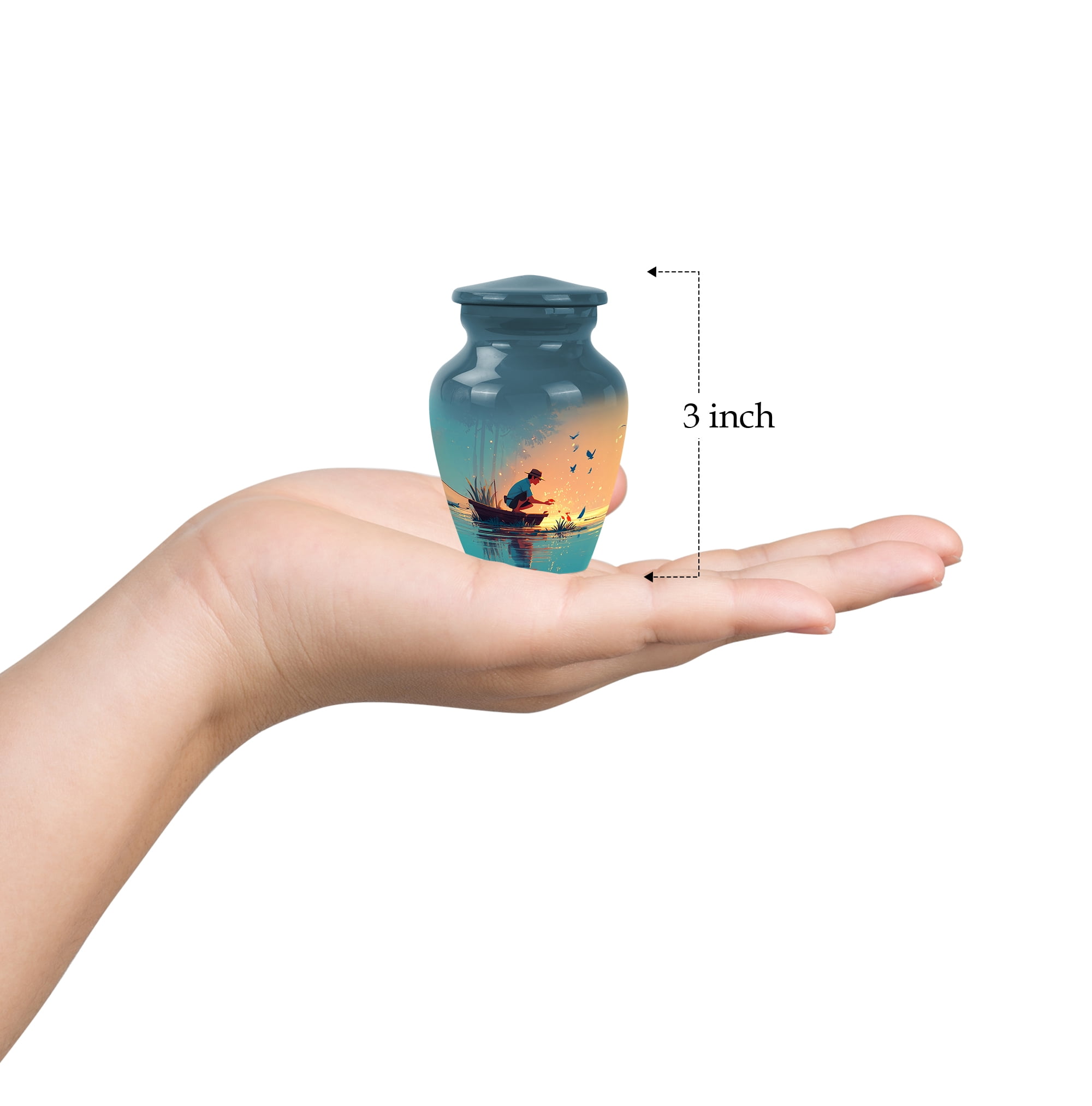 MUKTIVE Fishing Keepsake Urns for Ashes Adult Male & Male - Mini Burial Urns for Adult Human Ashes Remains - Fisherman Little Funeral Urn for Dad - 3 Inch