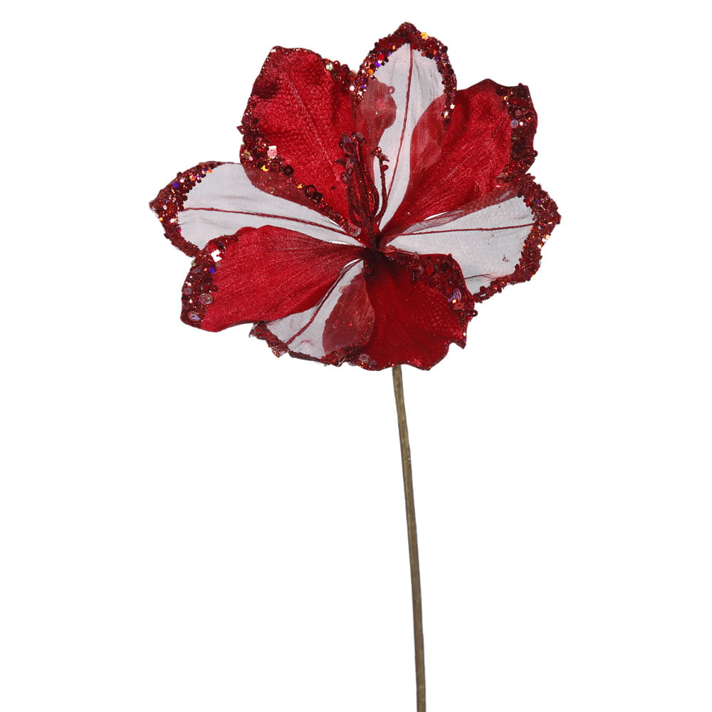 Pack of 3 Red Amaryllis Flowers with Glitter and Sequins Artificial ...