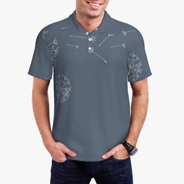 Fotbe White Dandelion Camiseta Polo de Golf para Hombre con Estampado – Camisa Deportiva Transpirable con Cuello Abotonado-3X-Large