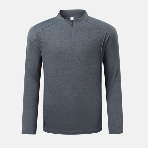 Men's Long Sleeve Stand Collar Quarter Zip Shirt, Elastic Breathable Workout Top for Gym, Running, Outdoor Activities, and Casual Wear