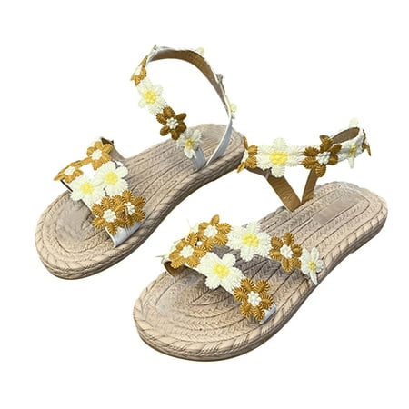 

YanHoo Lace Sandals Women Girls 2023 Dressy White Flat Sandals Boho Sandals Beach Sandals Off White Lace Wedding Sandals Summer Beach Sandals